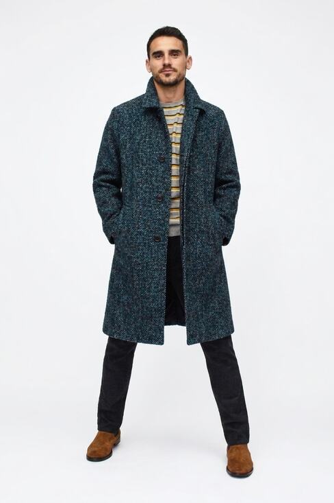 Bonobos Other - Bonobos Men's Italian Wool Raglan Trench Coat Herringbone Medium Blue Size M EUC